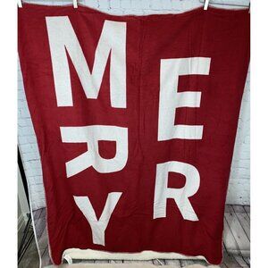 NWOT POTTERY BARN Red MERRY Jacquard Sherpa Back Throw Blanket
